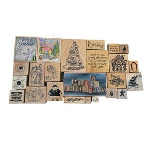 24 Pc Decorative Holiday Christmas Winter Themed Rubber Stamp Set